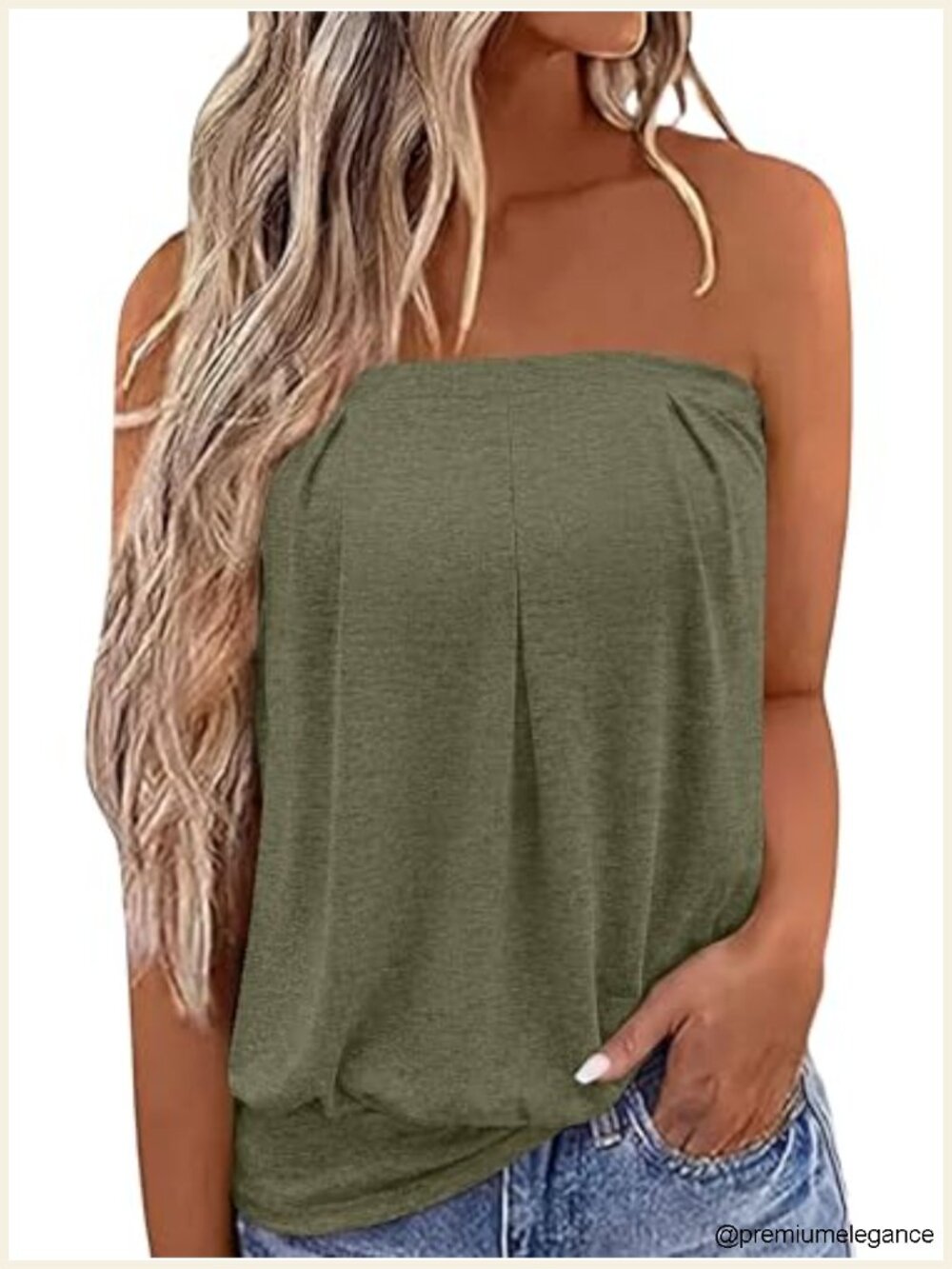 Women's Pleated Tube Top Strapless Sleeveless Bandeau Tank Summer Casual